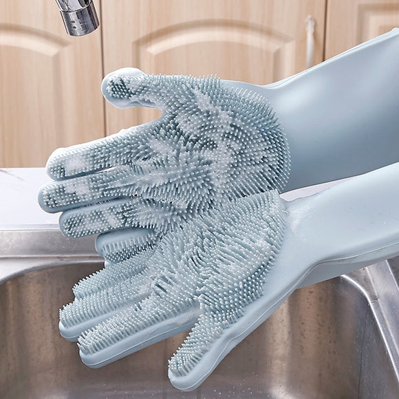 2Pcs=1 Pair Silicone Kitchen Cleaning Dishwashing Gloves